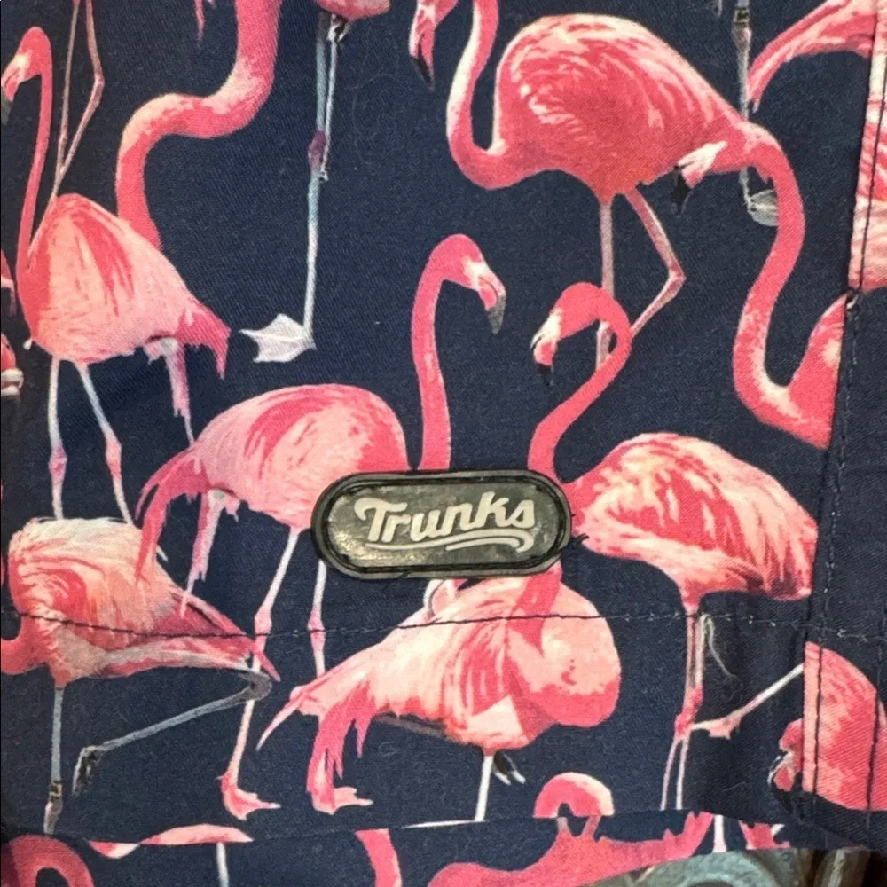 Men's Flamingo Print Swim Trunks - Pink on Navy
